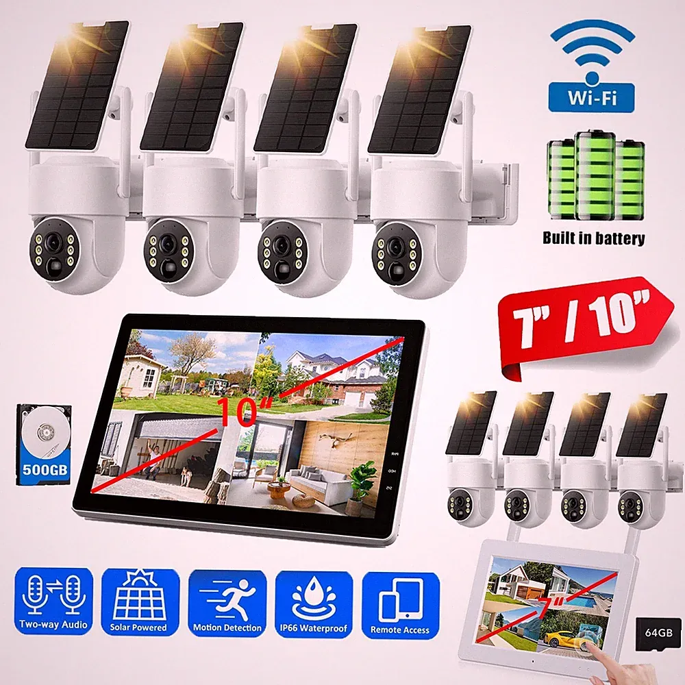4MP WLAN Solar Überwachungskamera Set Kabellos Außen 360° PTZ Funk Akku Kamera