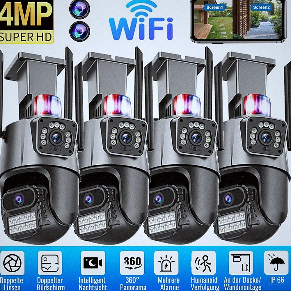 4MP WLAN Überwachungskamera Außen Doppelobjektiv Outdoor WIFI CCTV PTZ IP Camera