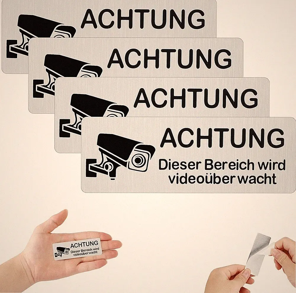 4x Videoüberwachung Kamera Achtung Alu Schild