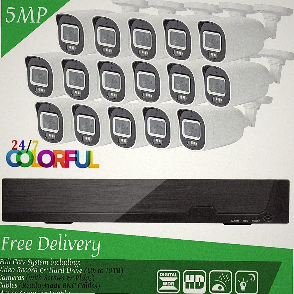 5 MP COLORVU CCTV SYSTEM DVR OUTDOOR 24/7 COLORVU NACHTSICHT ÜBERWACHUNGSKAMERA KIT