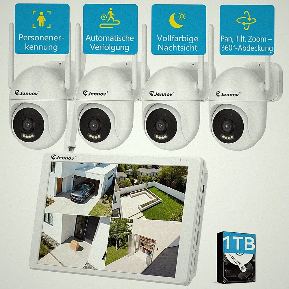5MP Überwachungskamera Set Außen Kamera System WLAN 10'' Monitor NVR Audio 1TB