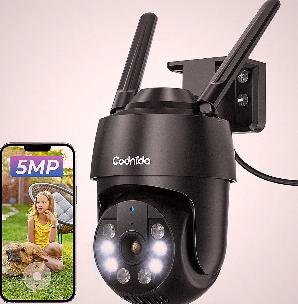 5MP Überwachungskamera WLAN Außen mit 2,4/5Ghz, 360° Schwenk/Neige CCTV Haussicherheit