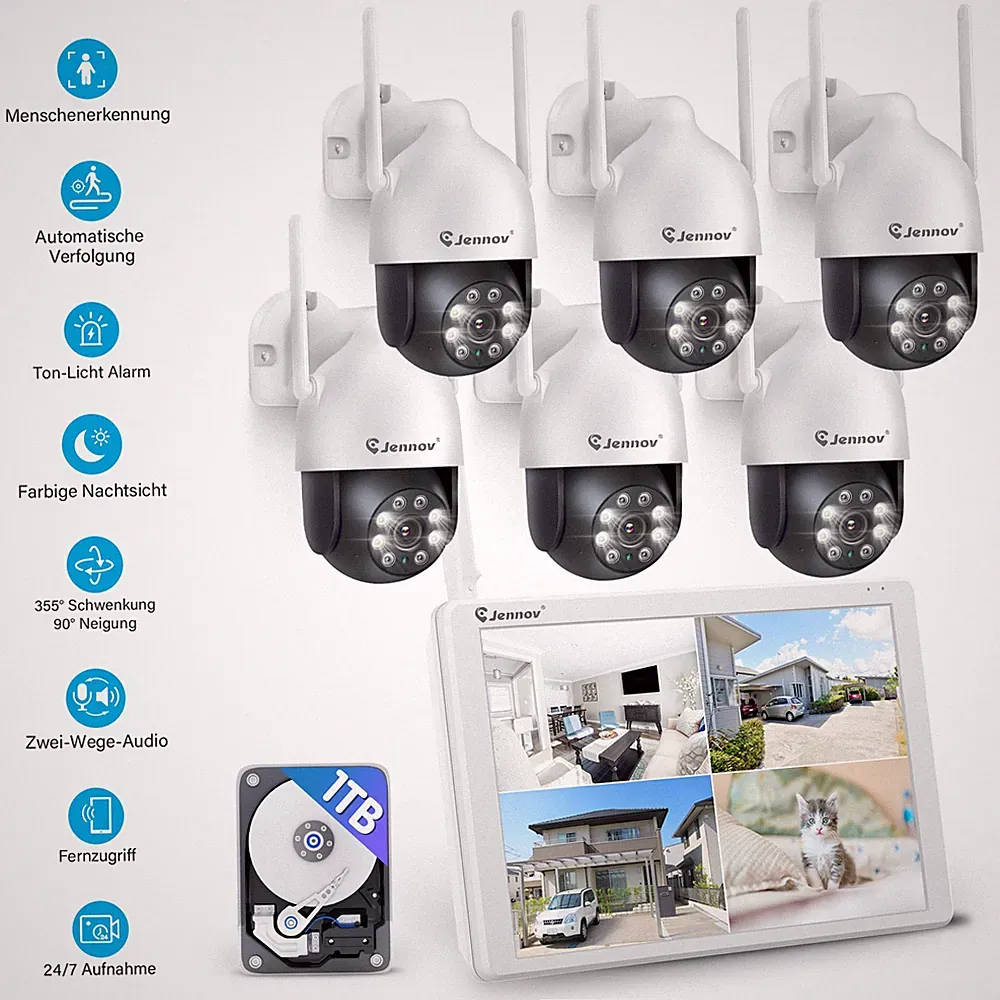5MP WLAN IP Kamera NVR Set kabellos Überwachungskamera Außen 360° PTZ Nachtsicht