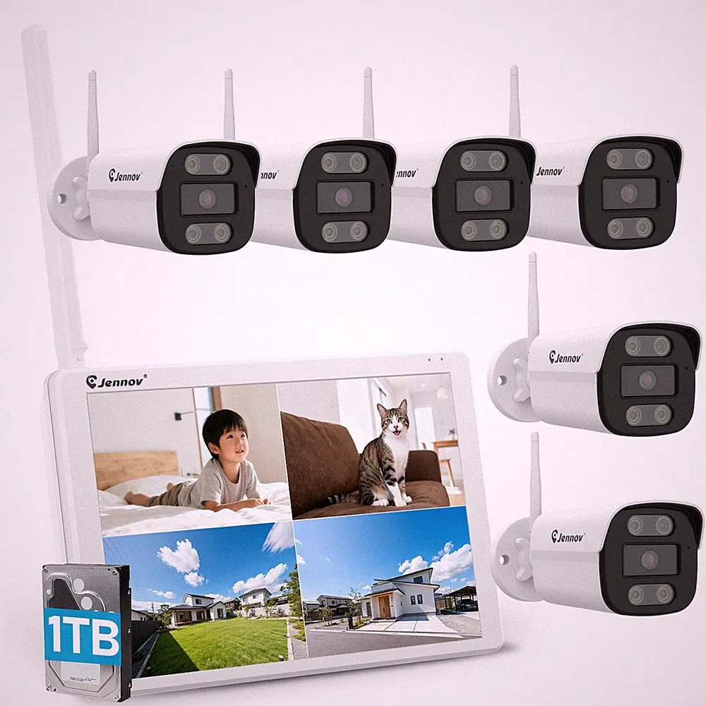 5MP WLAN Überwachungskamera Set Außen 10'' Monitor Zwei-Wege-Audio 6X IP Kamera