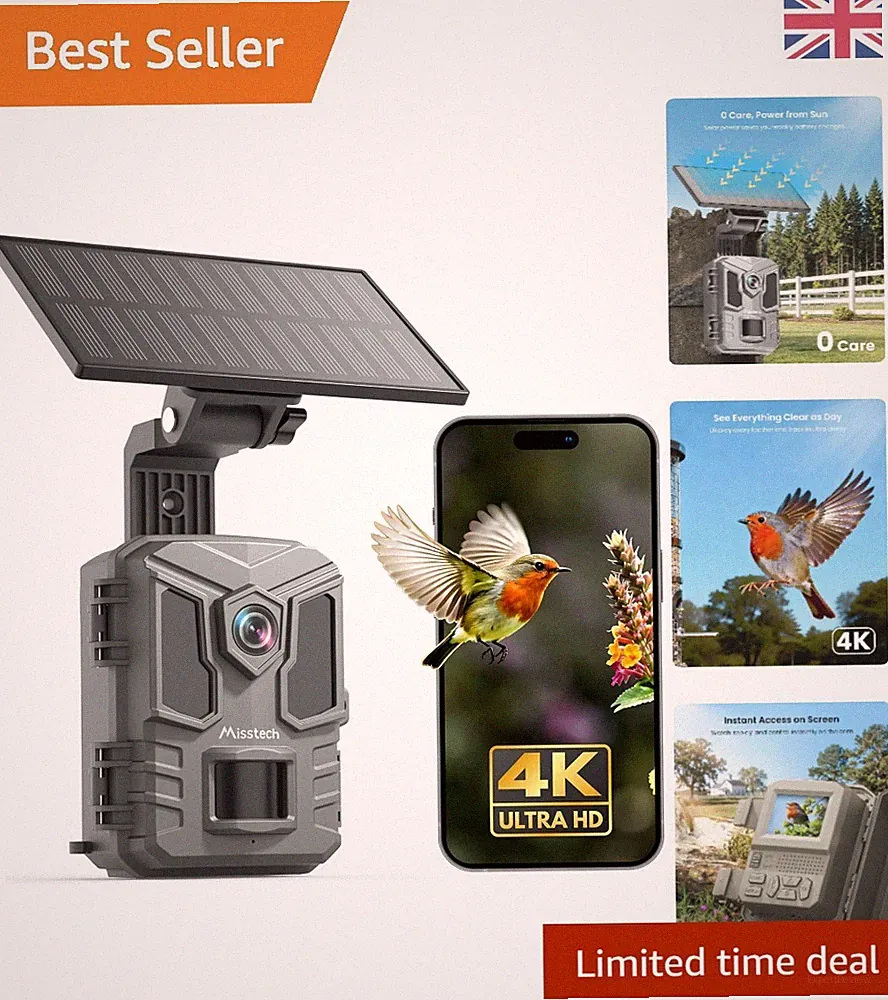 64MP solarbetriebene Trail-Kamera - 4K-Videos mit Zeitraffer & App-Steuerung aufnehmen