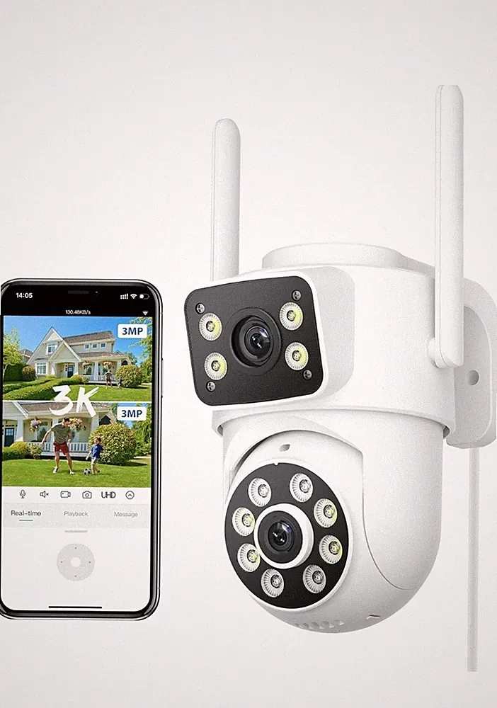 6MP Dual Lens Outdoor Überwachungskamera, 3K WiFi CCTV Kamera mit 360° Abdeckung