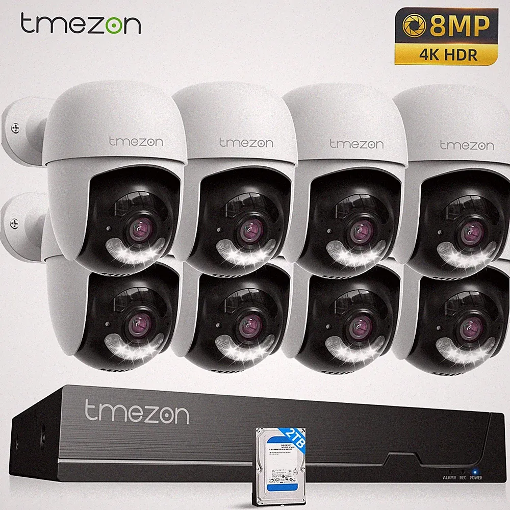 8MP 4K UHD PoE Überwachungskamera Set Außen 2TB 8CH NVR 8x Schwenkbar IP Kamera
