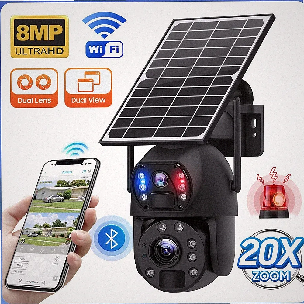 8MP SOLAR KAMERA FUNK WLAN WIFI IP 4K CAMERA AUSSEN ÜBERWACHUNGSKAMERA 20X ZOOM