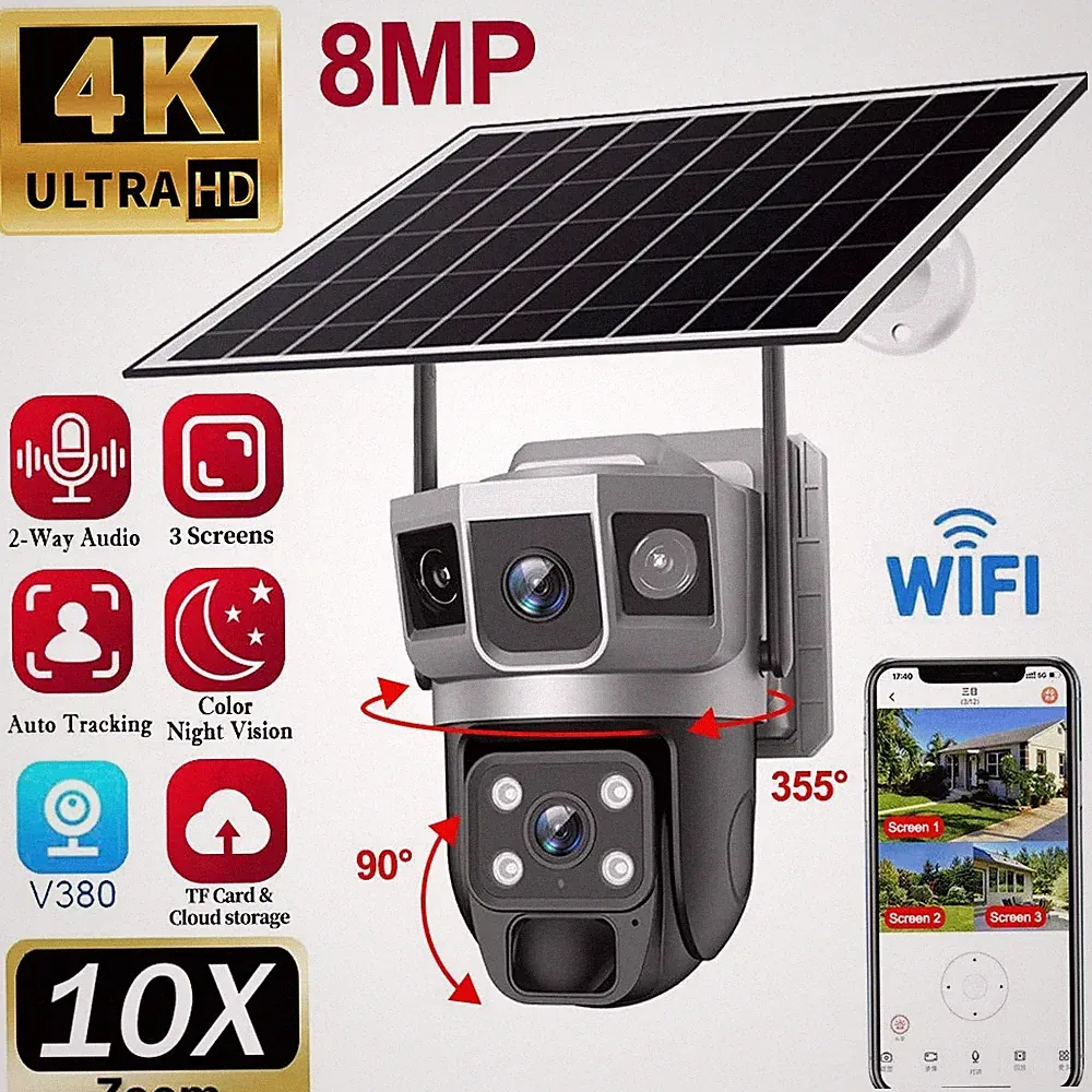 8MP WLAN Solar Überwachungskamera Aussen mit 8000mAh Akku PTZ-Videoüberwachun