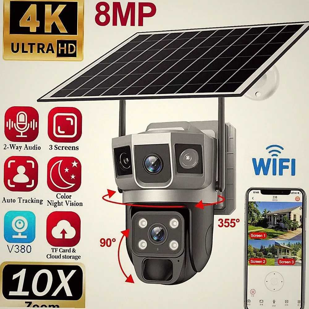 8MP WLAN Solar Überwachungskamera Aussen mit 8000mAh Akku PTZ-Videoüberwachung