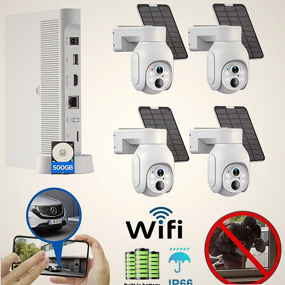 Akku Solar 4MP WLAN Überwachungskamera Set Außen Funk Audio 10CH NVR CCTV HDMI