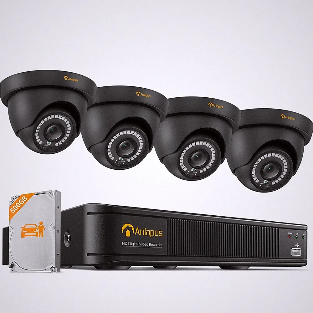 Anlapus 1080P 2MP CCTV Überwachungskamera Set Außen Schwarz Dome Kamera IR Nacht