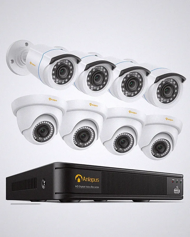 Anlapus 8CH 1080P Überwachungskamera Set Außen CCTV DVR Kabelgebunden IR Kamera
