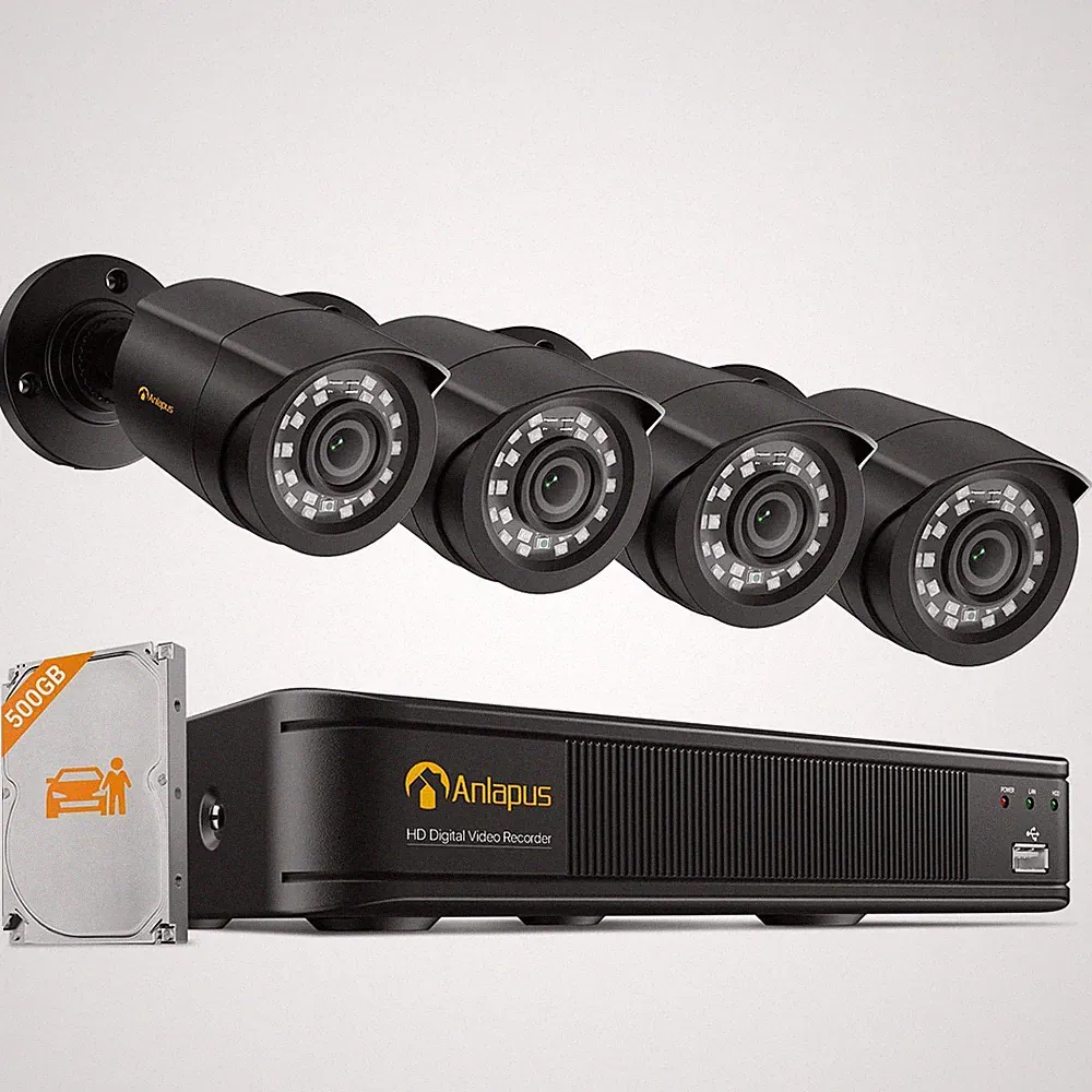 Anlapus CCTV 1080P Überwachungskamera Set Aussen mit 500GB Festplatte DVR H.265+