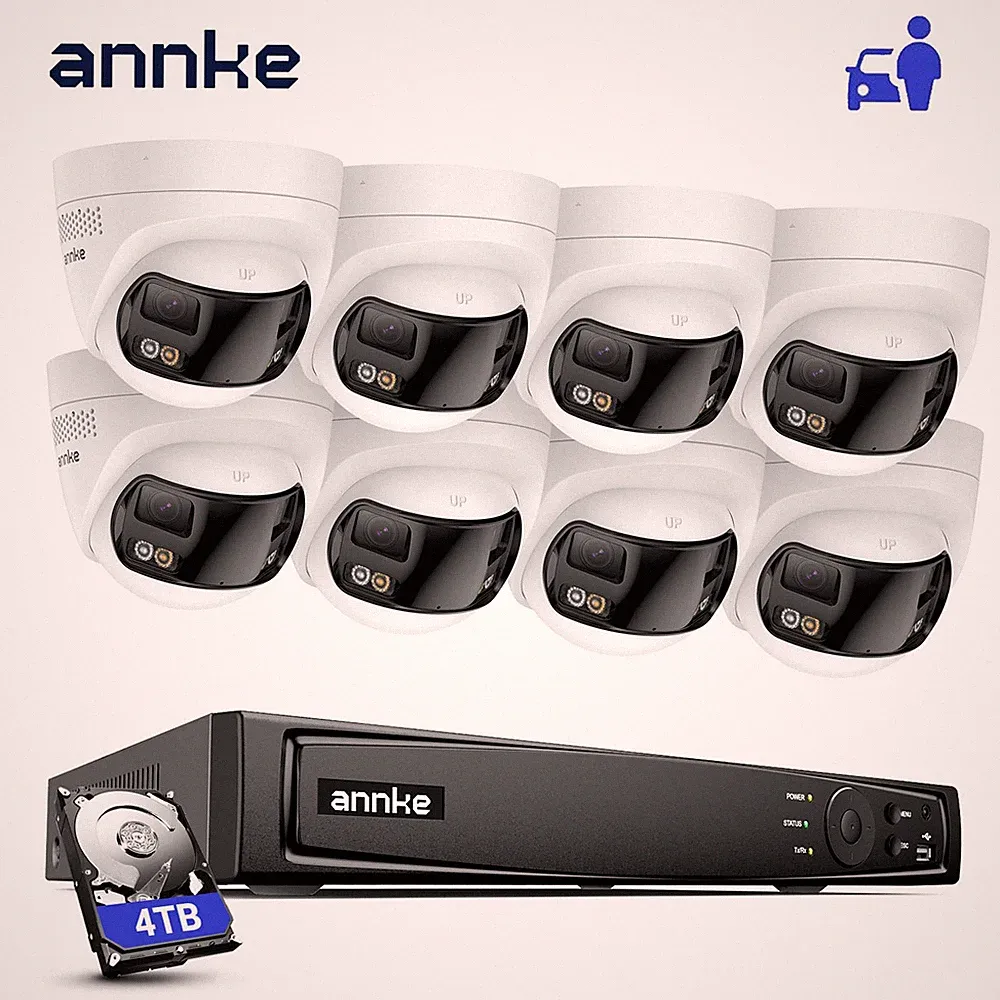 ANNKE 4K POE Überwachungskamera Aussen Set Zweiweg-Audio 180° Panoramansicht