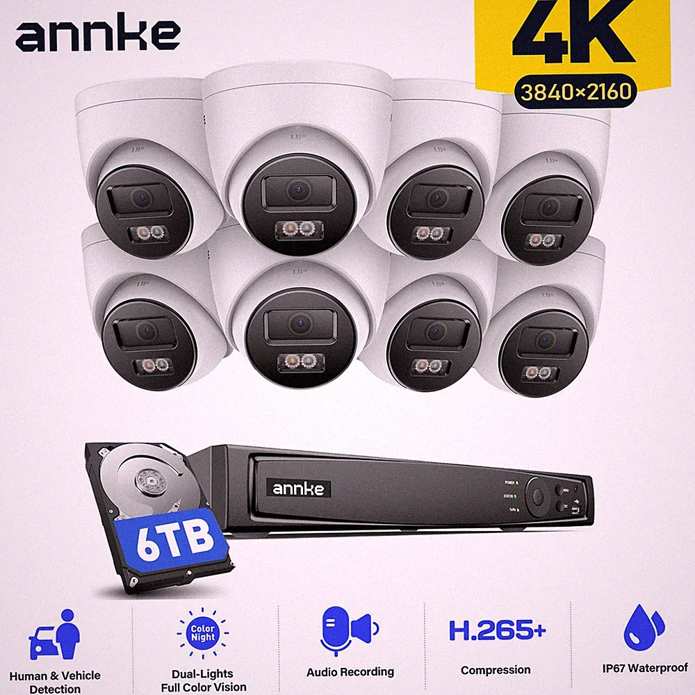 ANNKE 8MP 4K POE AI Überwachungskamera Außen Set Farb-Nachtsicht Audio-Aufnahme