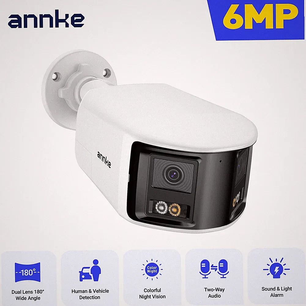 ANNKE POE 6MP Überwachungskamera 180° Dual-Objektiv Farbnachtsicht 2-Wege-Audio