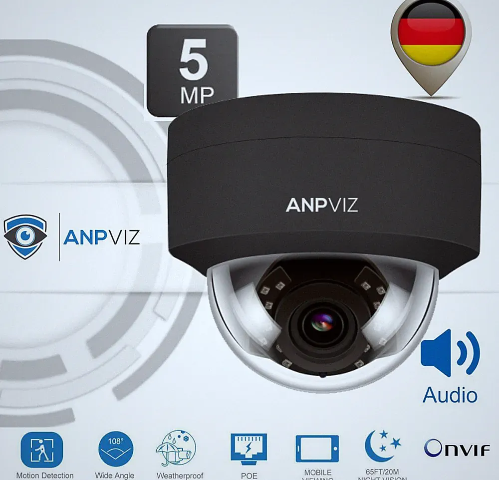 ANPVIZ IP Kamera BLACK 5MP Dome Überwachungskamera Sicherheitskamera Mikrofon
