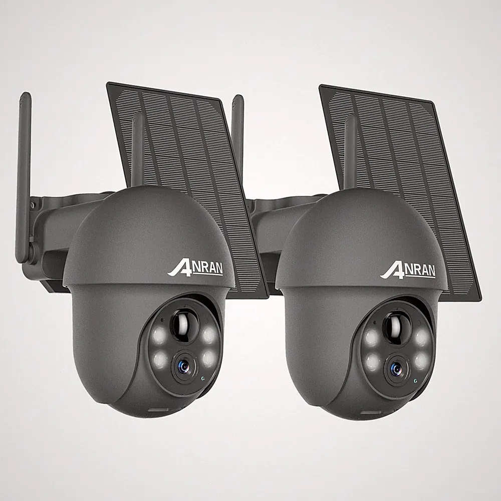 ANRAN 2PCS 3MP Solar Überwachungskamera Kabellos Aussen Akku PTZ Akku Kamera