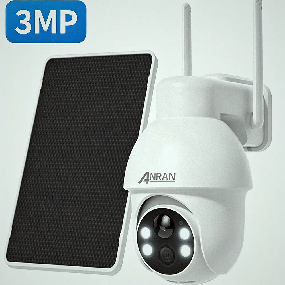 ANRAN 3MP WLAN Überwachungskamera Set Außen Drahtlos Solar Akku Farb-Nachtsicht