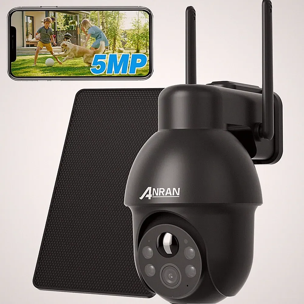 ANRAN 5MP Solar Überwachungskamera Aussen Akku 360° PTZ 2,4GHz WLAN 2 Way Audio