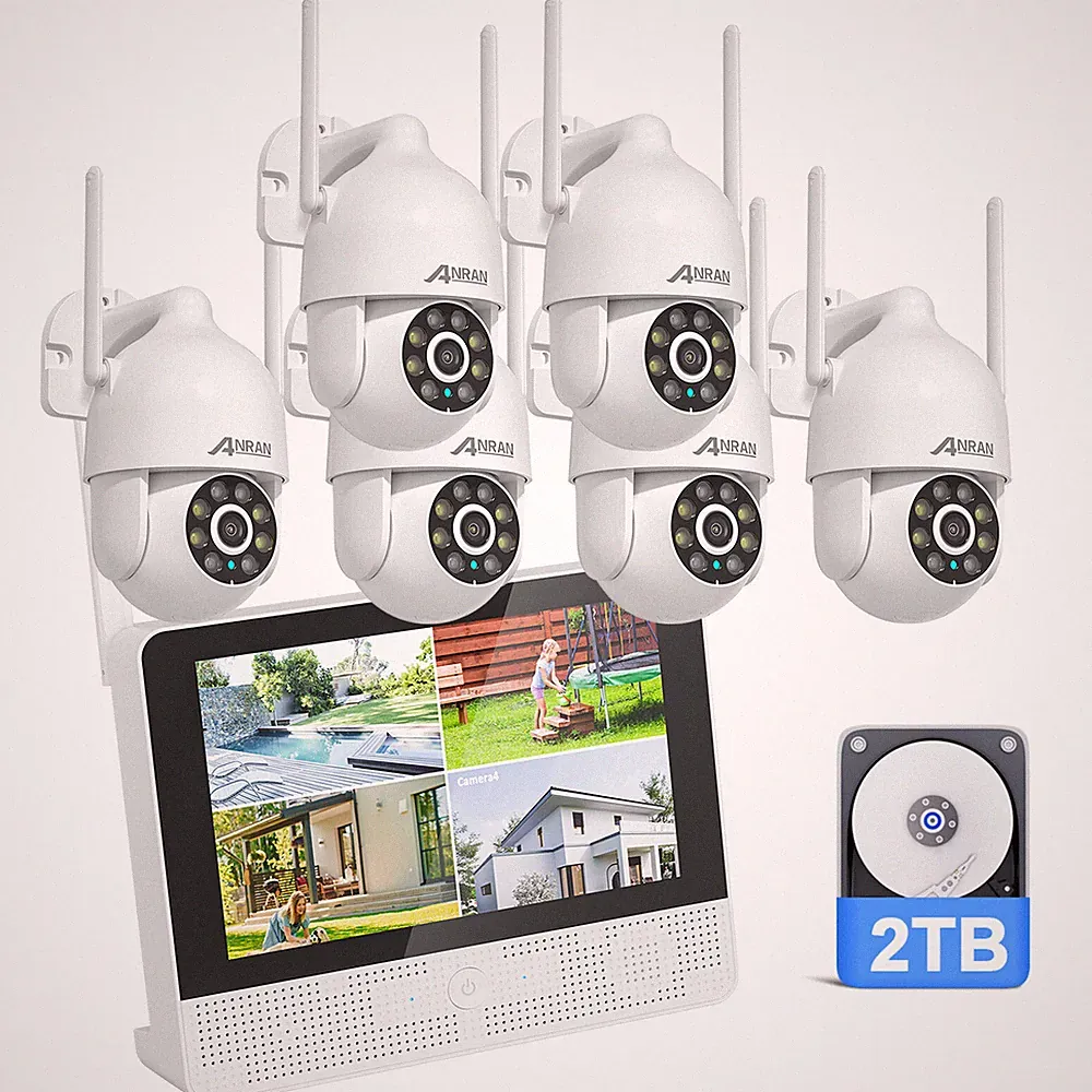 ANRAN WLAN Überwachungskamera Set Außen 5MP 8CH 12''Monitor Nachtsichtgerät 2TB