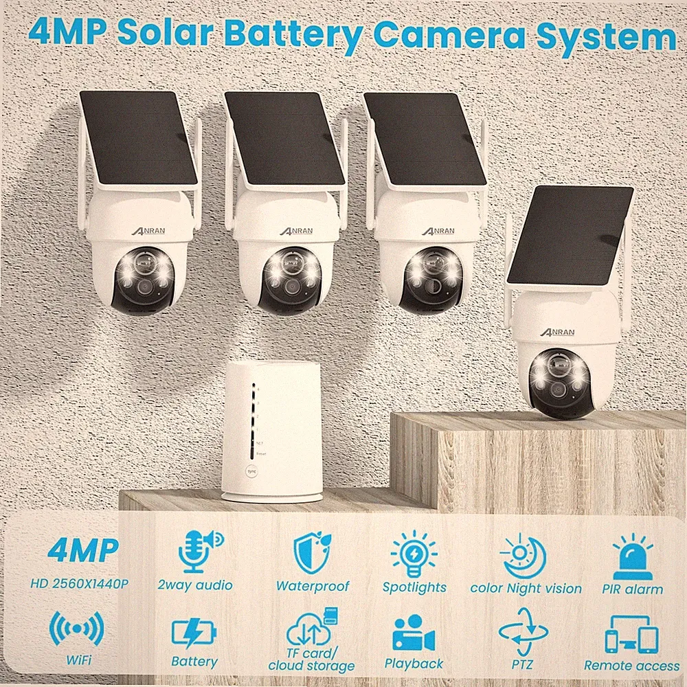 ANRAN Solar Akku Überwachungskamera Wireless Home System Outdoor CCTV Kamera 64G