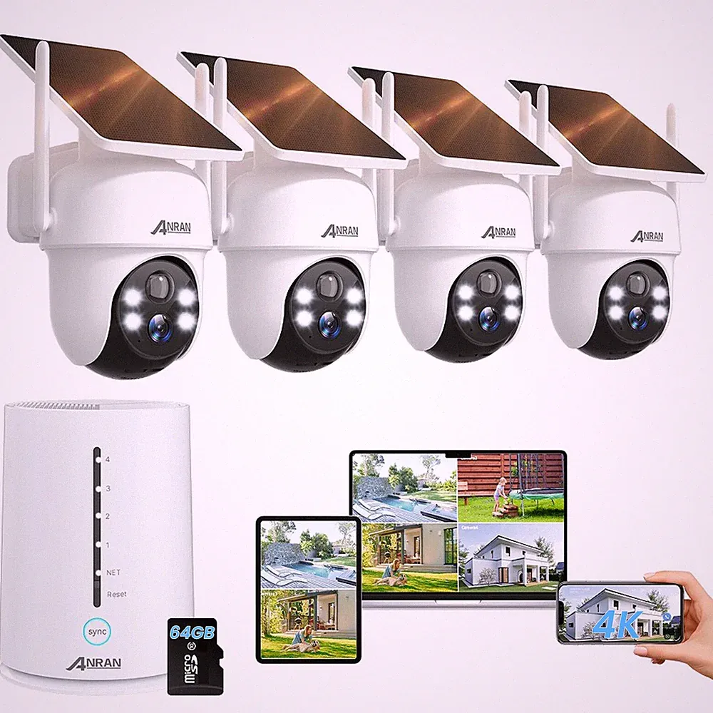 ANRAN Solar Überwachungskamera Set WLAN Akku Funk Audio Außen Heim 10CH NVR CCTV