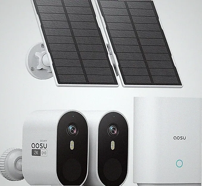 Aosu 2K 3MP UHD Überwachungskamera Aussen Solar Akku 2 Cam Kit mit aosuBase 32GB
