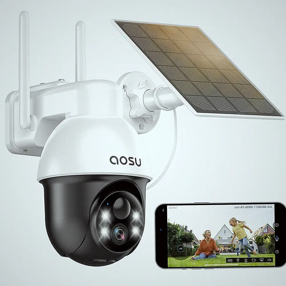 aosu 2K Outdoor Überwachungskamera Solarbetrieben Volle 360° Abdeckung 2 Wege Gespräch