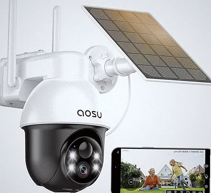 Aosu 2K Solar Überwachungskamera Aussen Akku, Kamera Outdoor mit 360°Überwachung