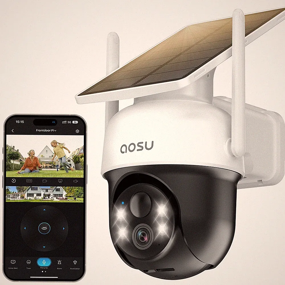 aosu 2K Ueberwachungskamera aussen Solar Akku, 360 Grad WLAN Kamera 3MP Outdoor