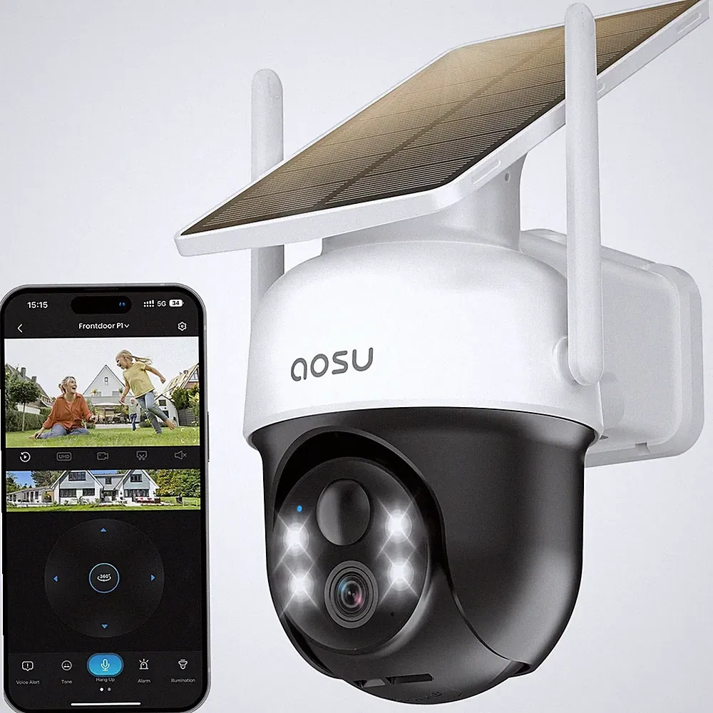 aosu 2K Überwachungskamera Aussen Solar Akku 3MP 360 PIR-Bewegungserkennung