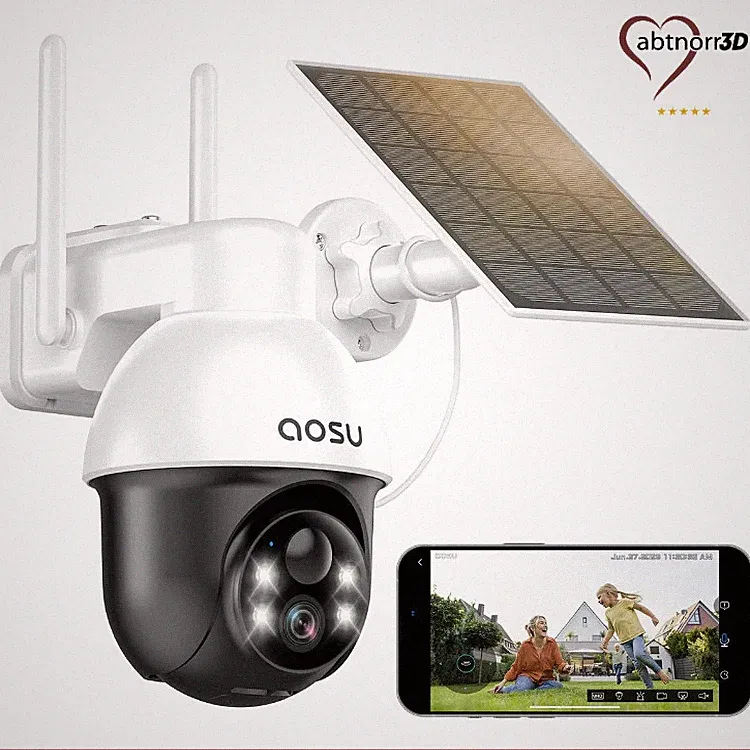 Aosu 2K Überwachungskamera Aussen Solar Akku 3MP 360° PTZ