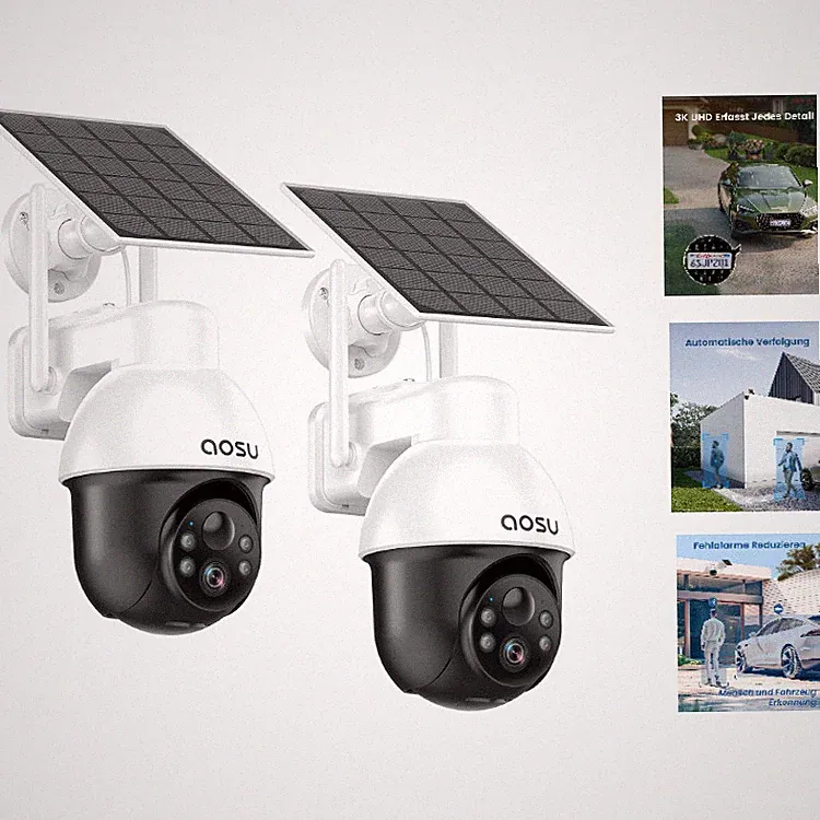 Aosu 3K Überwachungskamera Aussen Akku Solar 5MP Panoramisch PTZ 2er-Set, 360