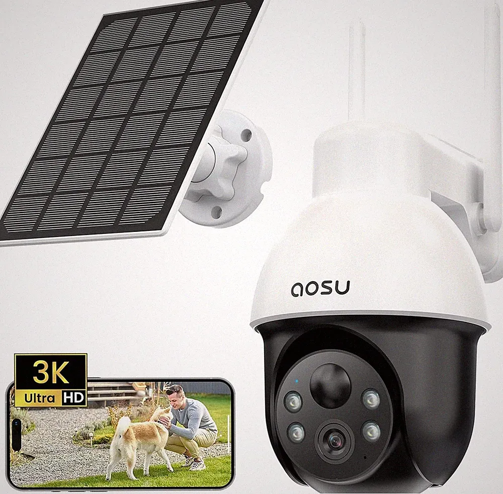 Aosu 3K Überwachungskamera Aussen Solar 5MP PTZ 360