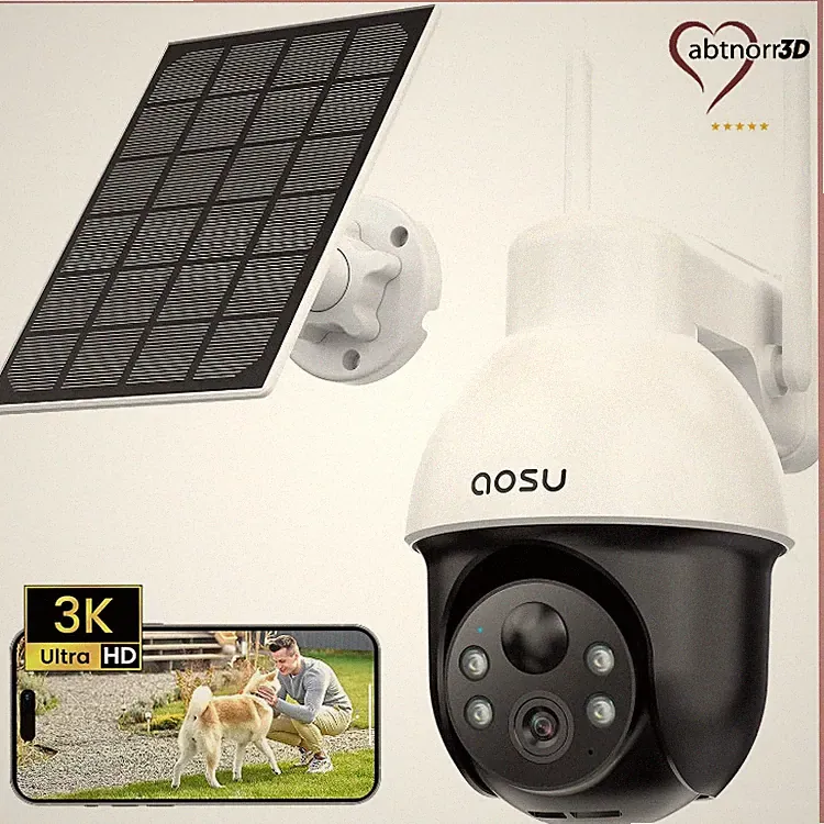 Aosu 3K Überwachungskamera Aussen Solar, 5MP PTZ 360 mit Farb-Nachtsicht
