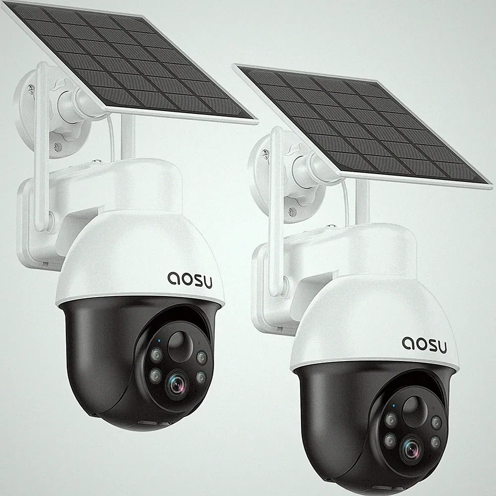 Aosu Überwachungskamera 3K 5MP Außen Akku Solar 360 PTZ 2er-Set mit Nachtansicht