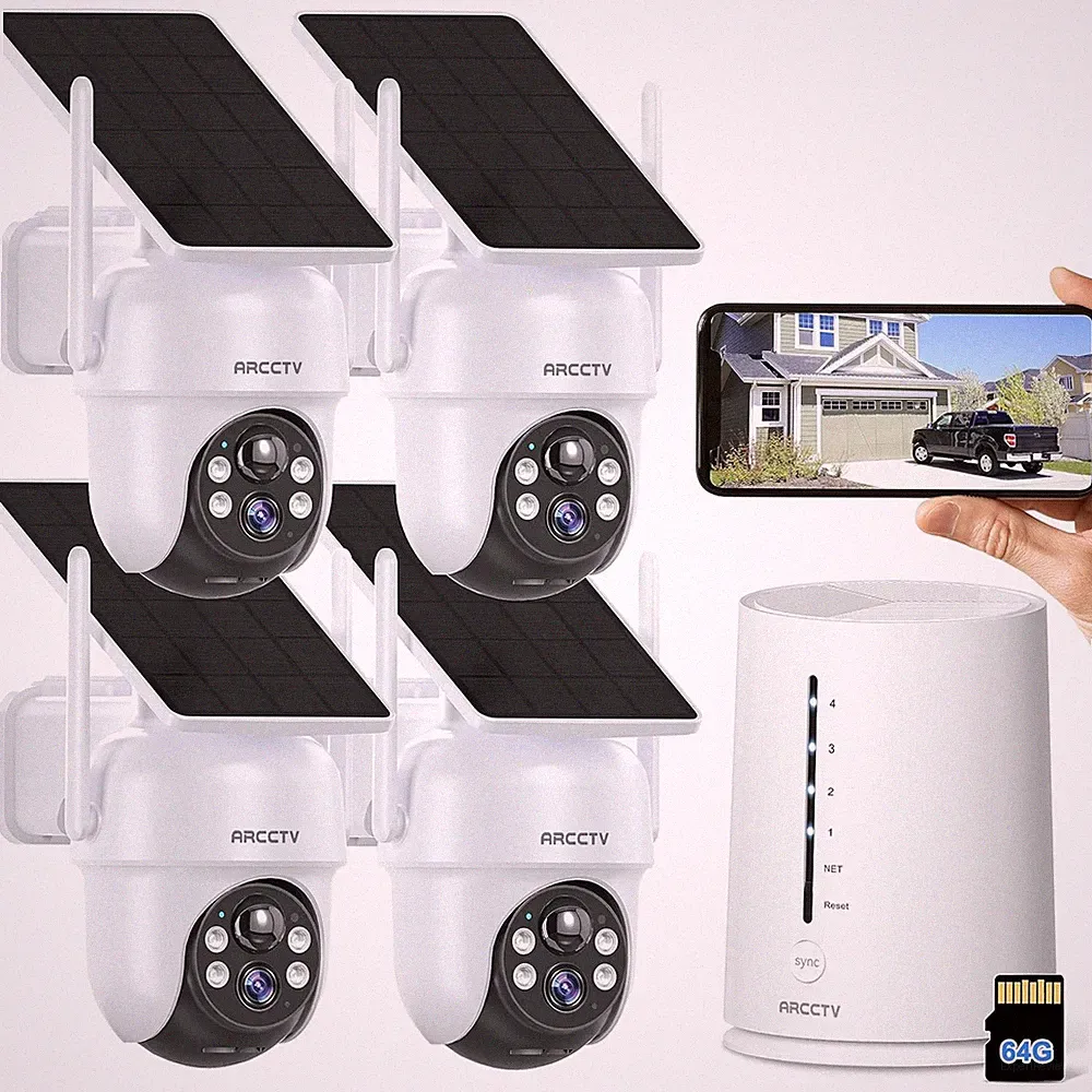 ARCCTV 4MP PTZ Solar Security Überwachungskamera Aussen Akku 64GB 2-Audio