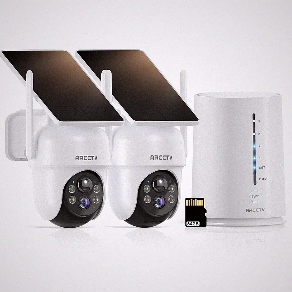 ARCCTV 4MP Solar Überwachungskamera Aussen Akku WiFi Kabellose CAMERA Set 64GB