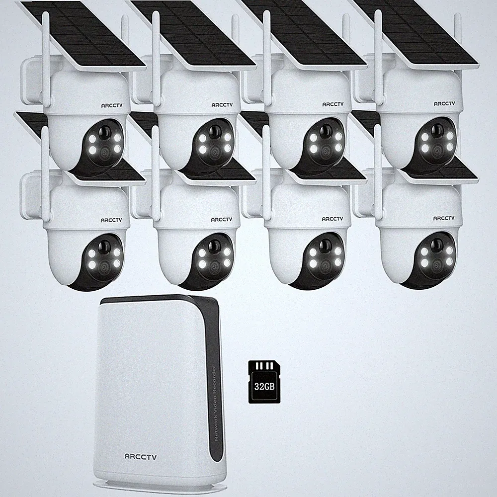 ARCCTV 4MP Solar Überwachungskamera Set Außen Kamera System WLAN Mit 32GB Audio