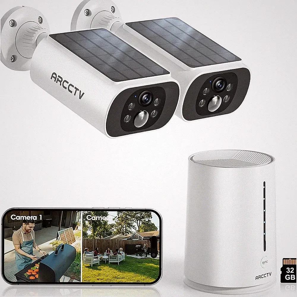 ARCCTV 4MP Wlan Überwachungskamera Set Solar Akku Außen Kabellos KI-Mensch IP65