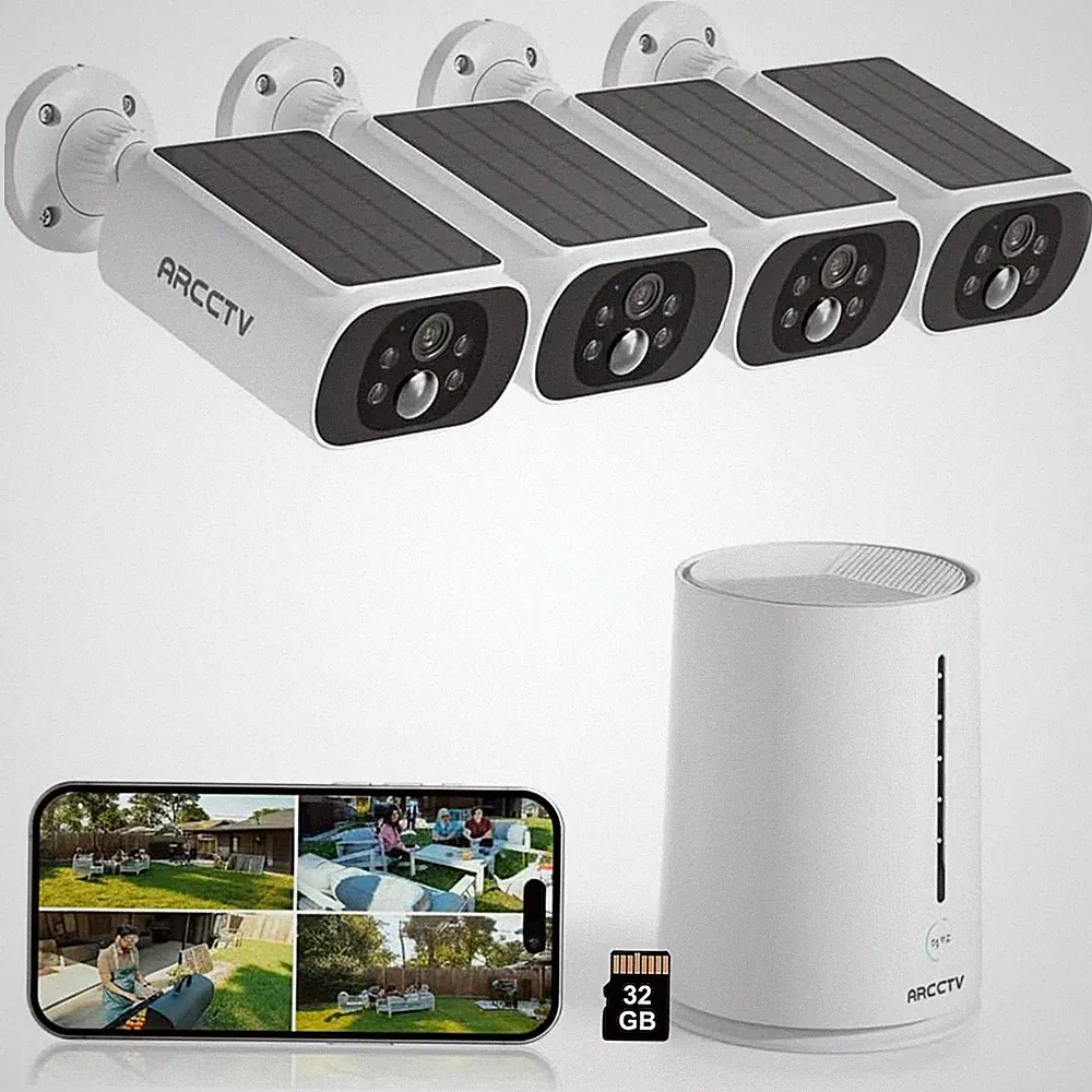 ARCCTV Security Solar überwachungskamera Außenbereich 32GB Farb-Nachtsicht Audio