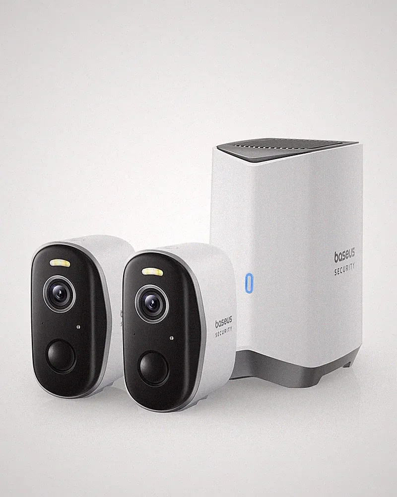 Baseus Security Überwachungskamera Aussen Akku 210Tage, 2K HD, 145 Mondweiß