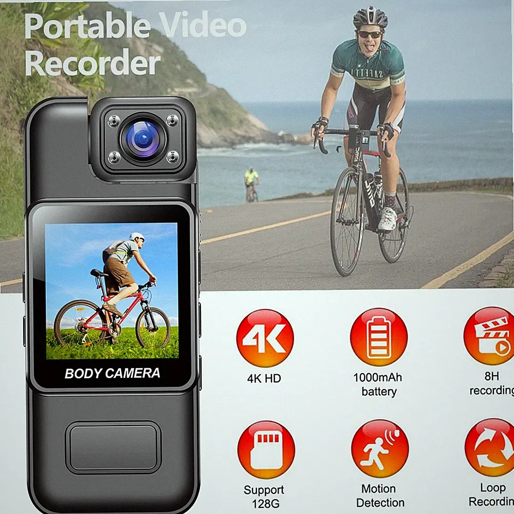 Body Cam 4K mit Audio und Video Körperkamera 180° Camcorder Nachtsicht Kamera