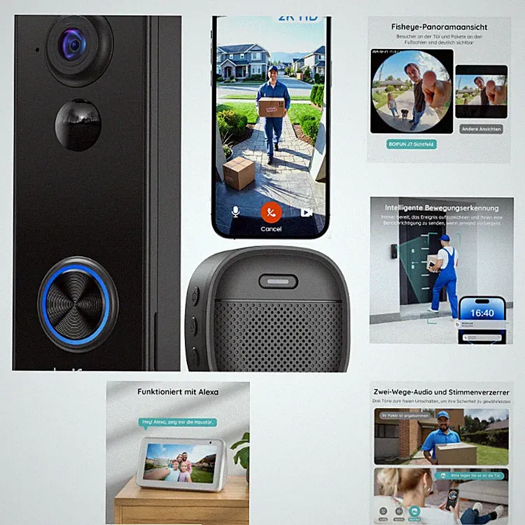 BOIFUN 2K WLAN Video Türklingel mit Kamera 180 Sichtfeld Alexa-k