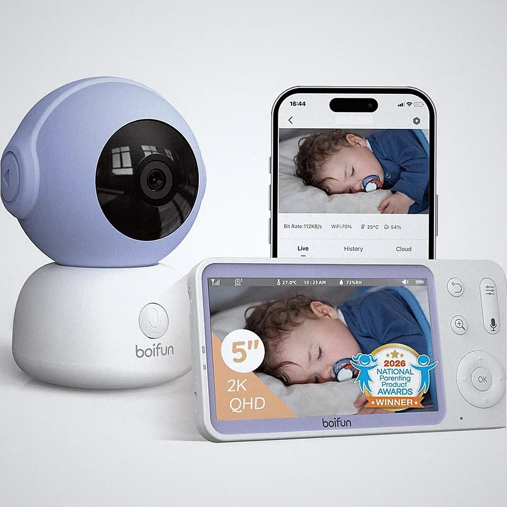 Boifun Babyphone mit Kamera, 5 Zoll 2K 3MP, Infrarot-Nachtsicht, Lila