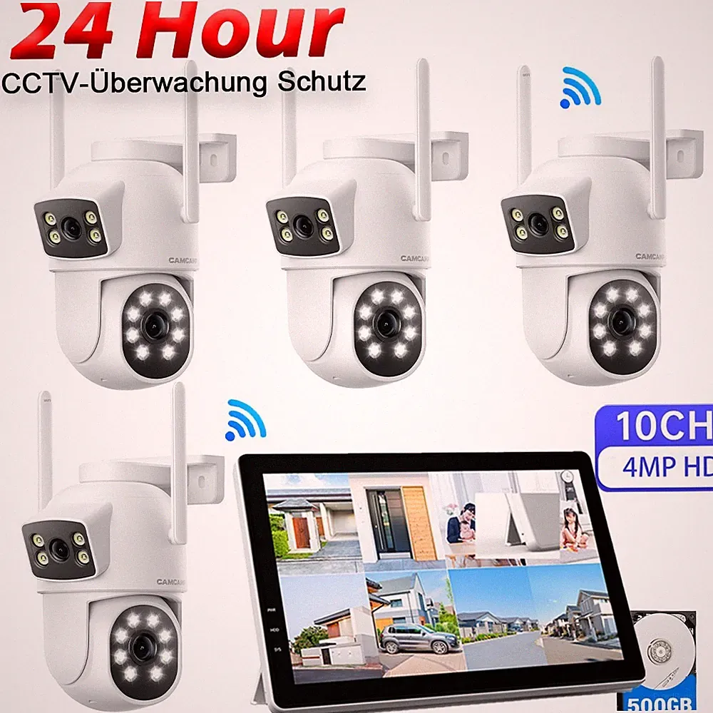CAMCAMP Dual-Lens 4MP Überwachungskamera Set mit Monitor