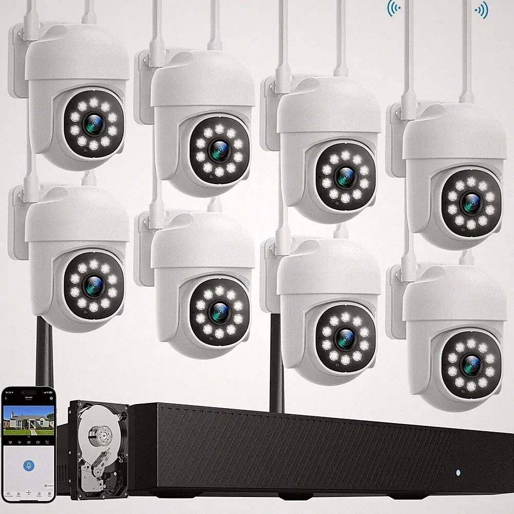 CAMCAMP WLAN Überwachungskamera Set Außen Mit 8X PTZ Kamera Audio 16CH 500GB NVR