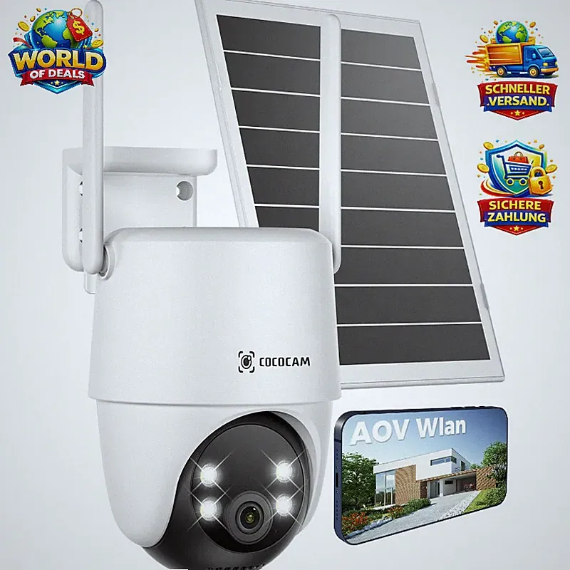 COCOCAM 2K PTZ Außen Akku WLAN Solarpanel